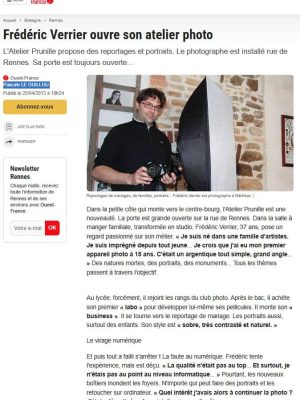 Article-de-Presse_Ouest-France_Frédéric-Verrier-Photographe_Ouverture-Studio-Photo_Avril-2024